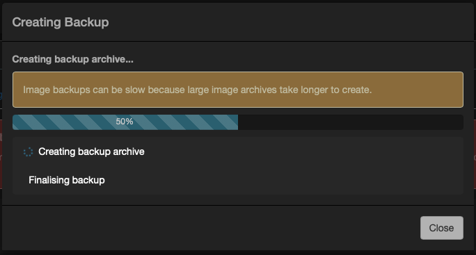 Backup progress modal