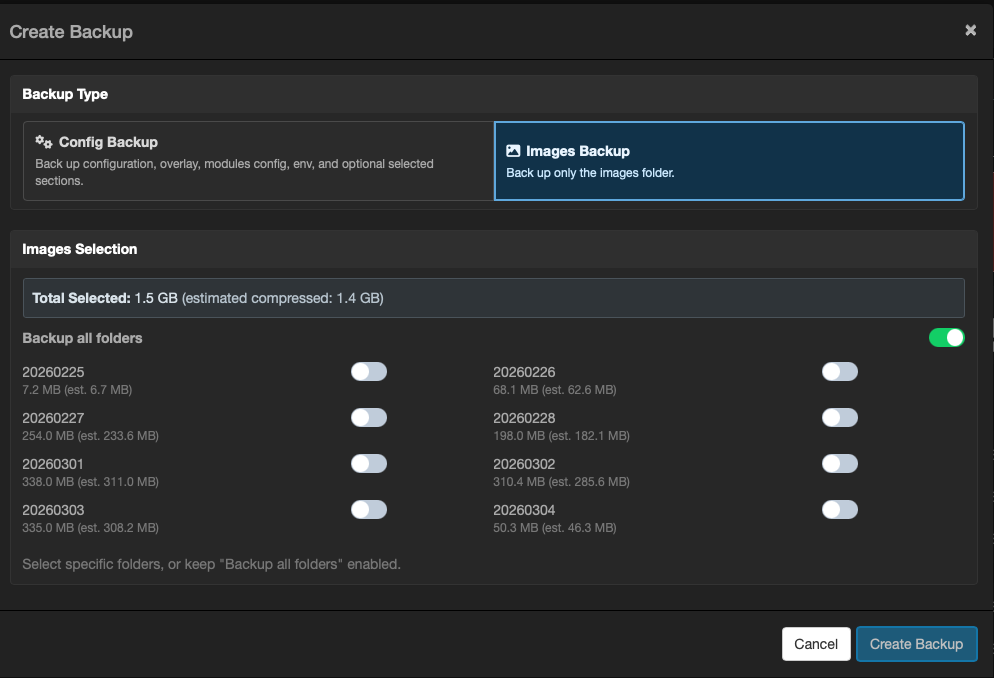 Images folder selection