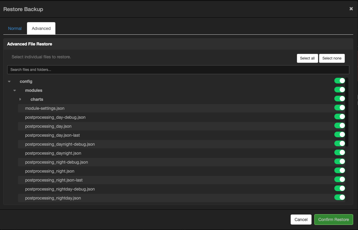 Advanced restore tree
