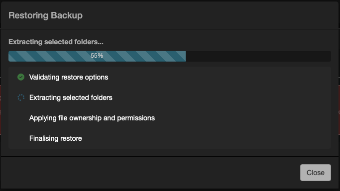 Restore progress modal