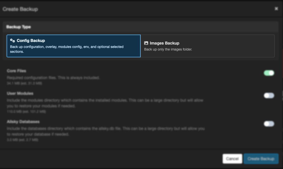 Backup type selector