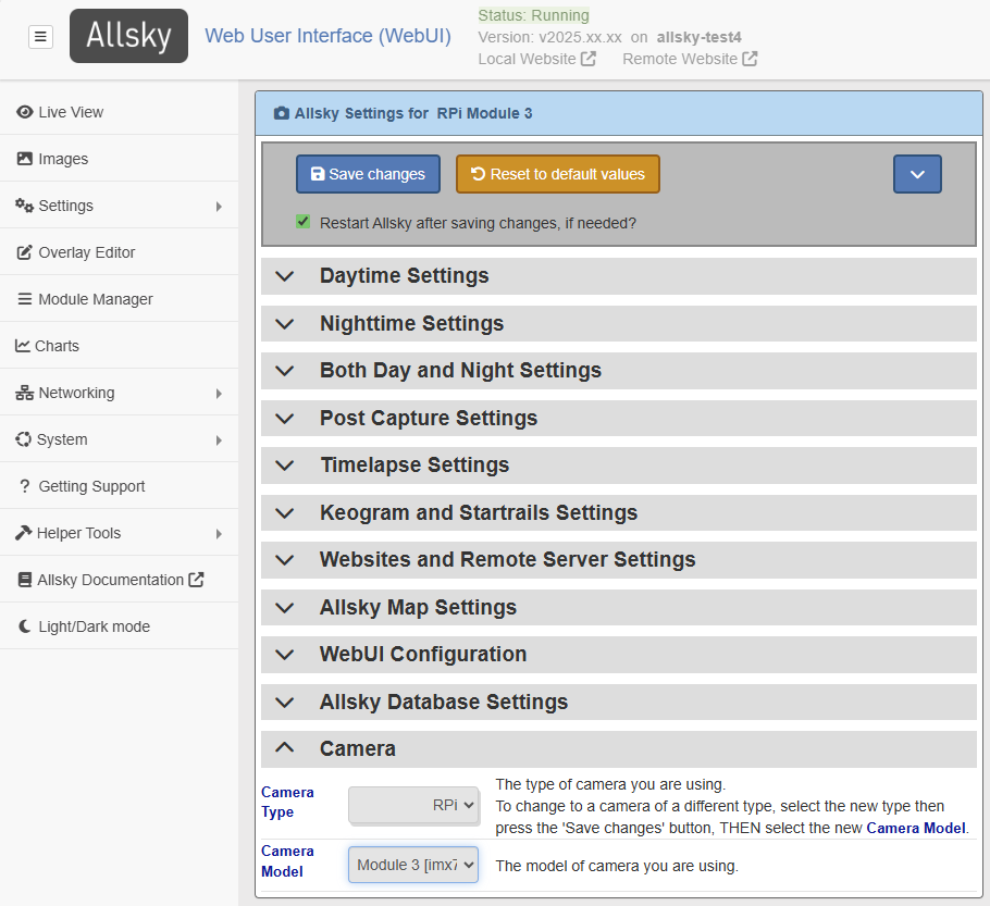 settings page